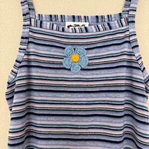 Vintage 90's Y2K Women's XS/Girl's 14/16 Purple Stripe Dress Crochet Flower